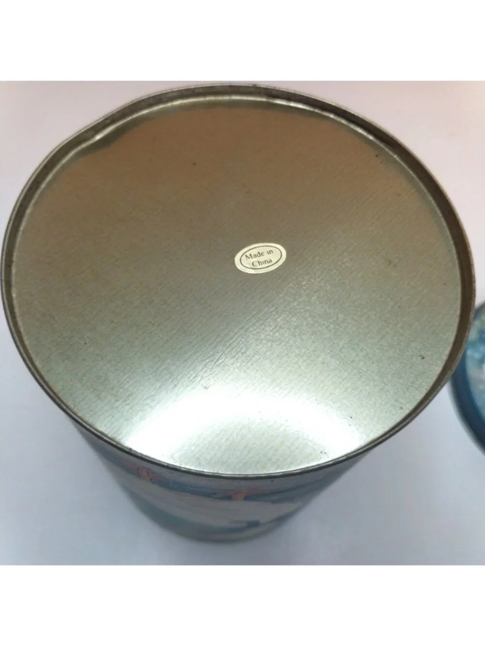 Vintage Goose in Snow Metal Tin Blue Bow 1990s 6 Inches